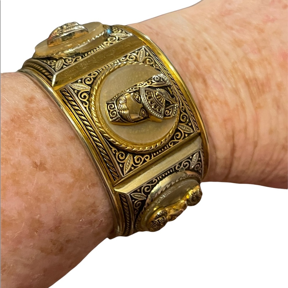 Vintage 1940 Gold plated Damascene Bangle bracelet matador bull flamencio Dancer - Picture 8 of 10